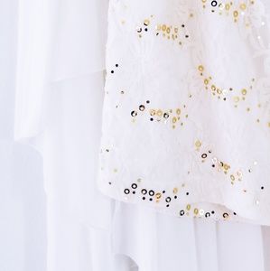 White Lace Gold Sequin Prom Dress